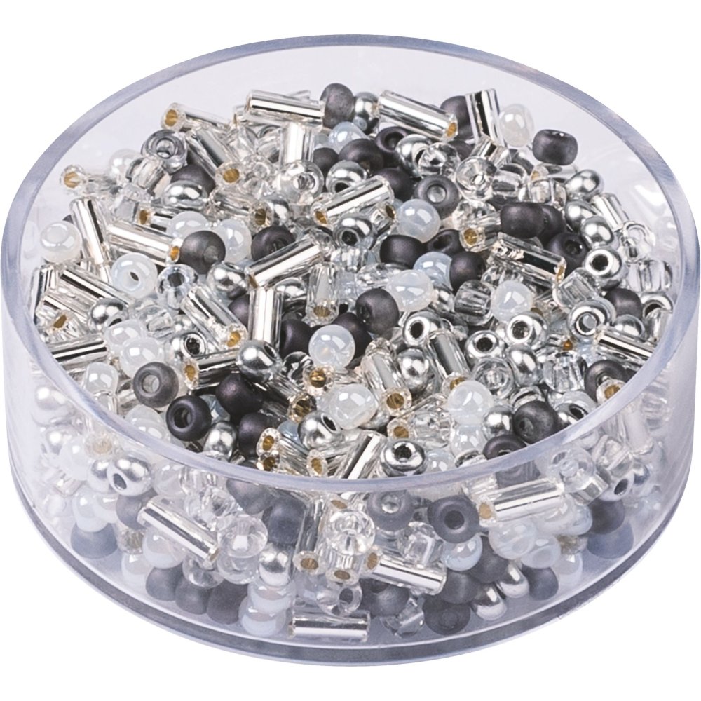 Boheme rocailleperler 2,5 mm 17 g - Sort, hvid og sølv - Blandinger af rocaillesperler, Rocaillesperler, Håndværk