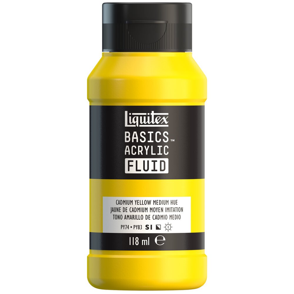 Akrylfärg - Liquitex Basics Fluid - 118ml - Cadmium Yellow Medium Hue - Akrylfärger, Konstnärsfärger