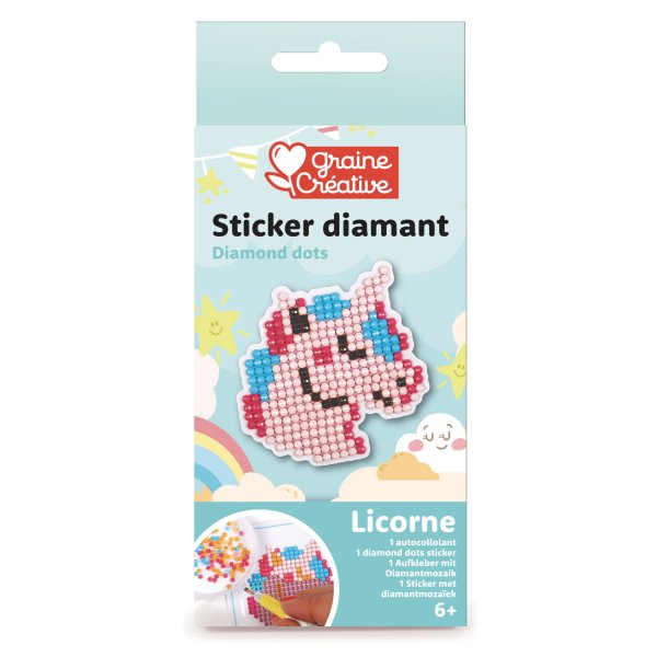 Diamond mosaic-kit med enhörning - klistermärke 10 cm Diamond mosaic-kit med enhörning - klistermärke 10 cm