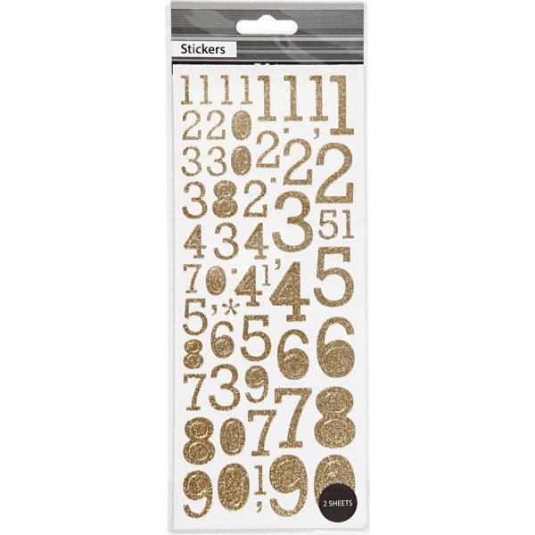 Glitterstickers - guld - siffror - 2 ark Glitterstickers - guld - siffror - 2 ark
