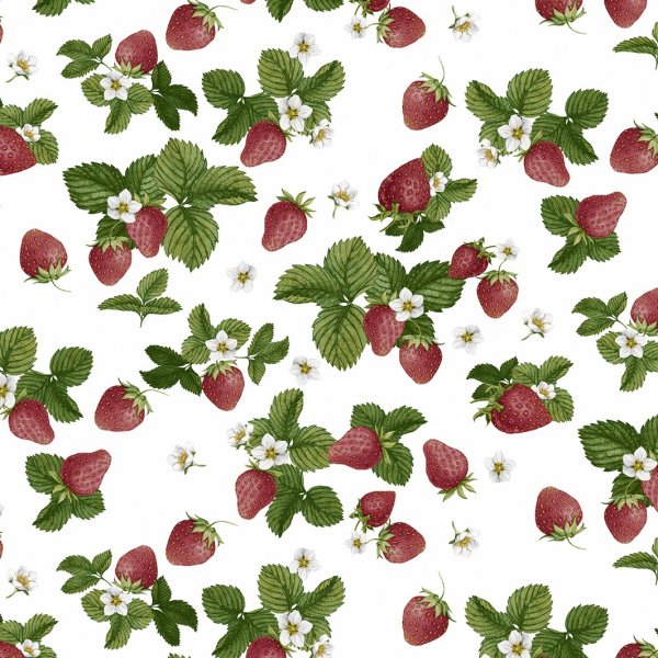 Voksdug med jordb�rmotiv - Hvid