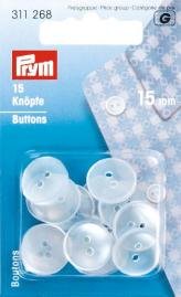 Knapper, to huller, 24 Perleimitation 15 mm 15-pak - Perlemorknapper, Dekorative knapper, Knapper, Dekorationmateriale, Hobbymateriale, Håndværk