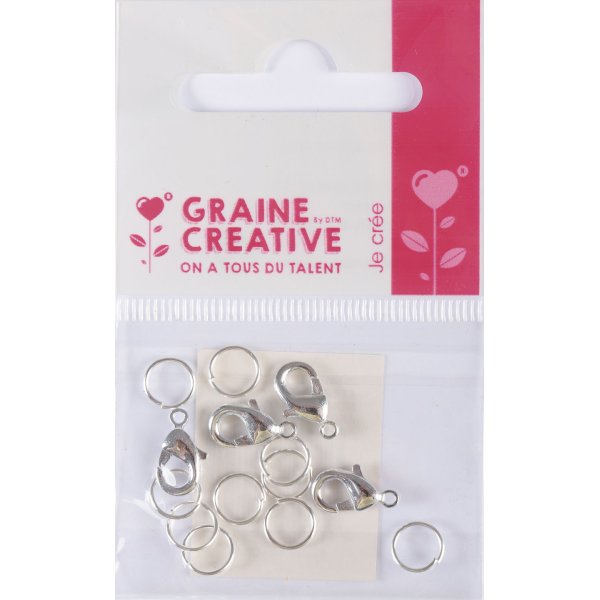 Set med 4 silverfärgade karbinhakar med ringar 12 mm Set med 4 silverfärgade karbinhakar med ringar 12 mm