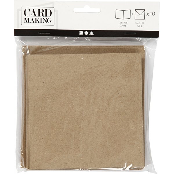 Brevkort med kuvert - natur - 12,5 x 12,5 cm - 10 st Brevkort med kuvert - natur - 12,5 x 12,5 cm - 10 st