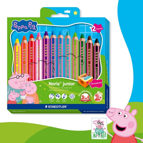 Greta Gris farveblyanter 3-i-1 assorterede farver - 12-pak