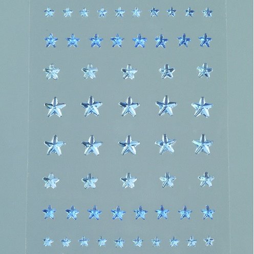 Rhinsten akryl selvklbende 4 5 6 8 mm - Lysebl 56-pak Stjerne