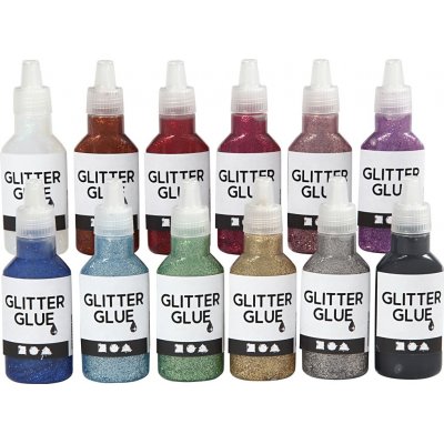 Glitterlim - blandede farger - 12 x 25 ml