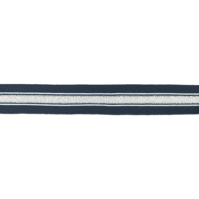 Bånd - Lurex, sølvfarvet, stribet - marineblå - Dekorationsbånd - Øvrige, Bånd & dekorationsbånd, Tekstilbånd & snor
