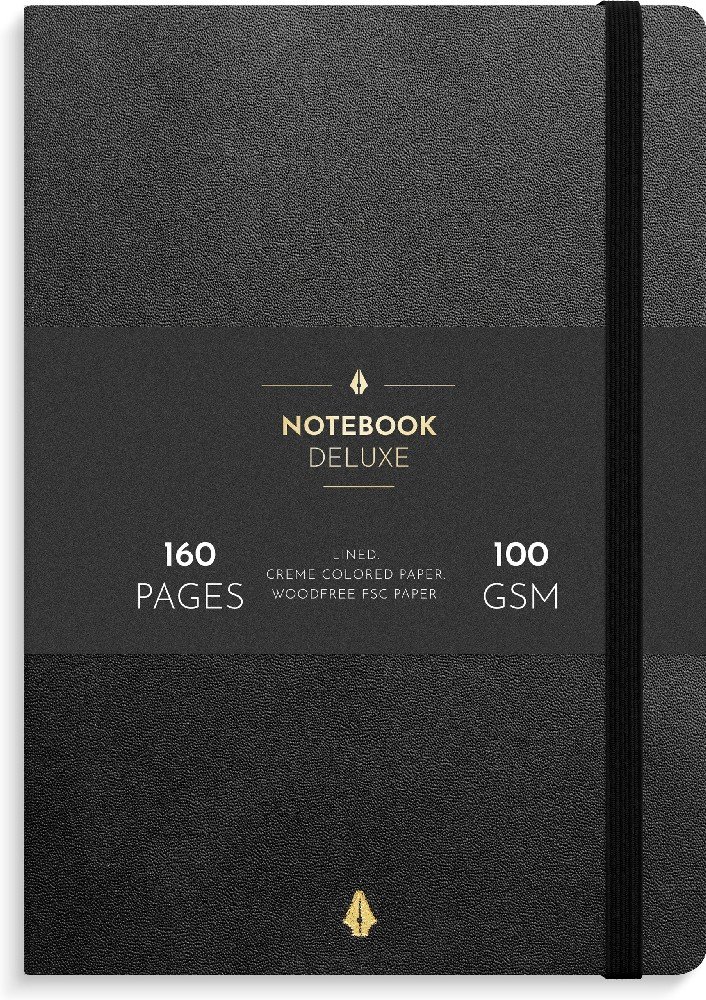 Burde Notesbog Deluxe - A5 linieret - Sort - Notesbøger, Kontorartikler