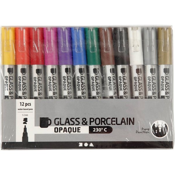 Glas- och porslinstusch - mixade färger - semi opaque - 1-2 mm - 12 st Glas- och porslinstusch - mixade färger - semi opaque - 1-2 mm - 12 st