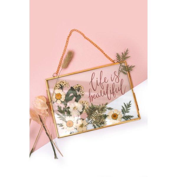 Rektangul�r glasram med kedja 18 x 13 cm