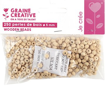 Påse med 250 träpärlor, Ø 5 mm, 2 hål Påse med 250 träpärlor, Ø 5 mm, 2 hål