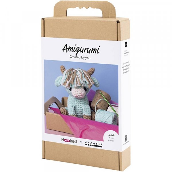DIY-s�t amigurumi ko beige og mintgr�n - 1 pakke
