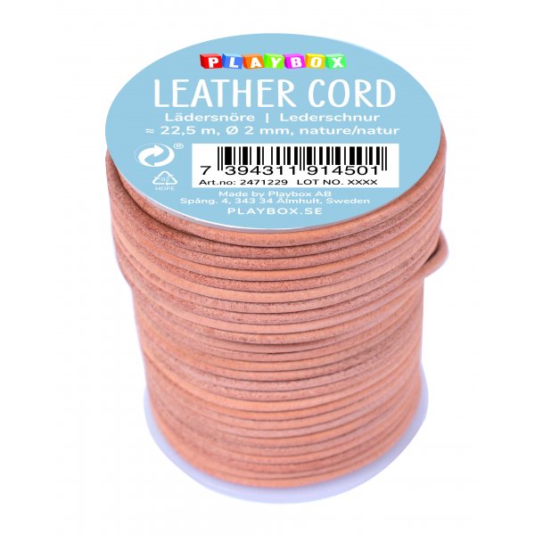 Lädersnöre natur - 22,5 m x 2 mm Lädersnöre natur - 22,5 m x 2 mm