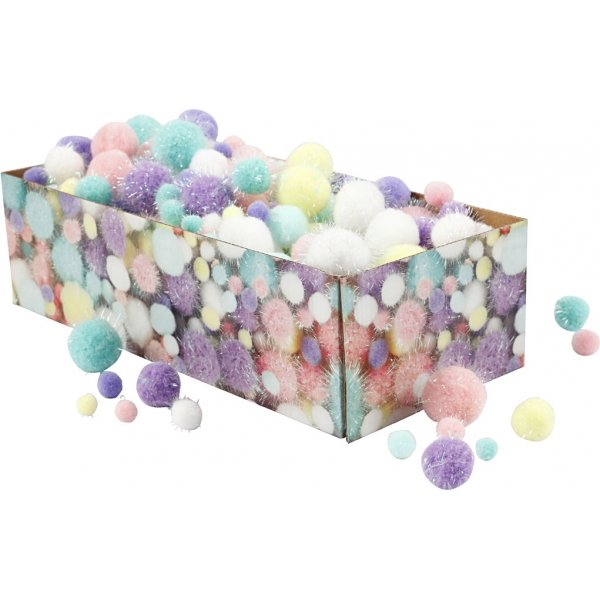 Pompoms - pastellfärger - glitter - 400 g Pompoms - pastellfärger - glitter - 400 g