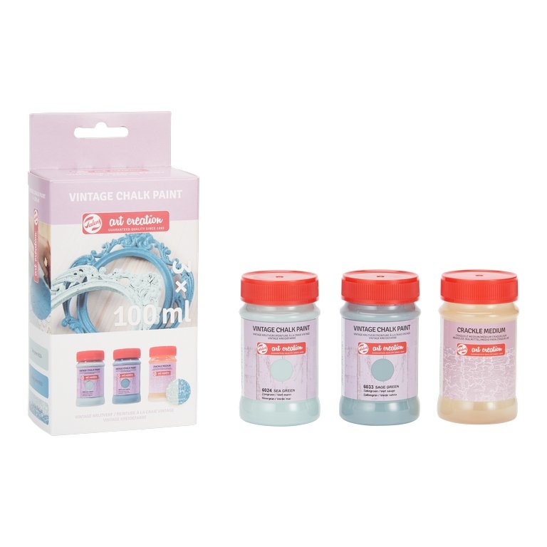 Vintage Kridtfarvesæt 3x100 ml - Blues Crackle - Universalfarve, Hobbyfarve