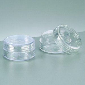 Plastbeholder  3,8 cm x 2,0 cm - krystallklar rund, skrukork