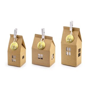 Adventskalender hus DIY kraft och guld - 24 delar