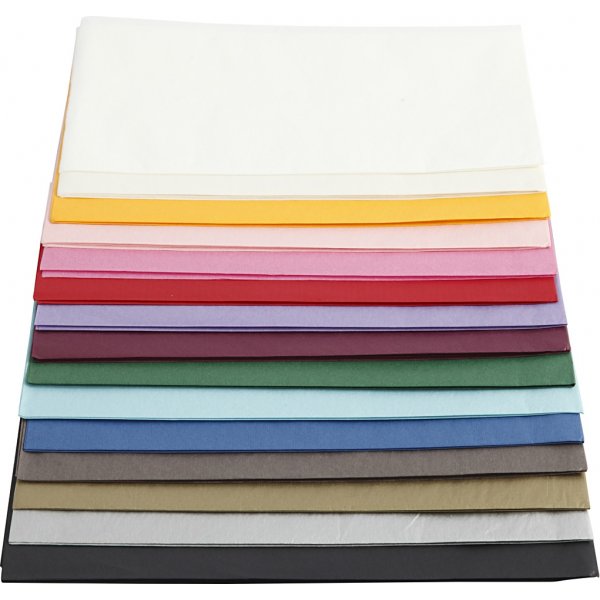 Silkespapper - mixade färger - 50 x 70 cm - 14 g -15 x 2 ark Silkespapper - mixade färger - 50 x 70 cm - 14 g -15 x 2 ark