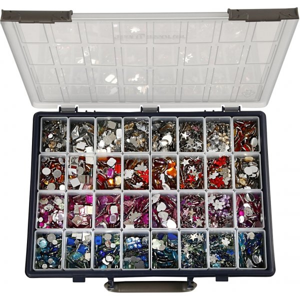 Rhinestones - mixade färger - Ø6-16 mm - 32 x 360 st Rhinestones - mixade färger - Ø6-16 mm - 32 x 360 st