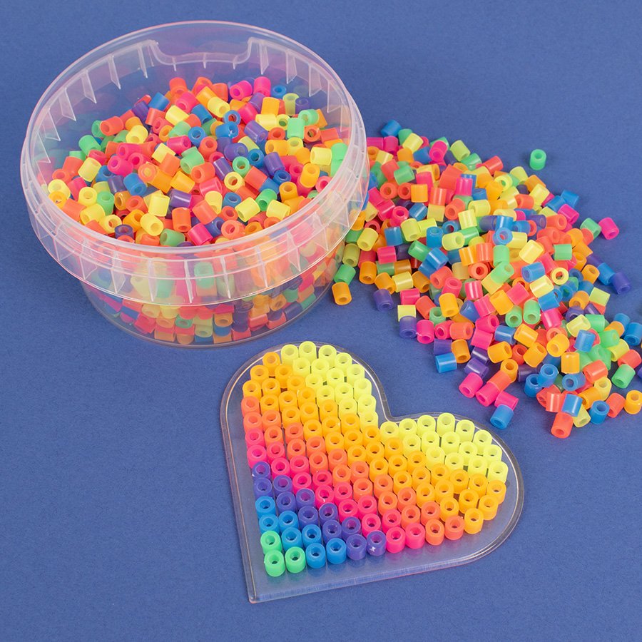Perler i krukke 1000 stk - neon mix - Plastperler, Håndværk