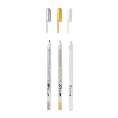 Gelpenner Sakura Gelly Roll - 3 penner (gull, slv, hvit)