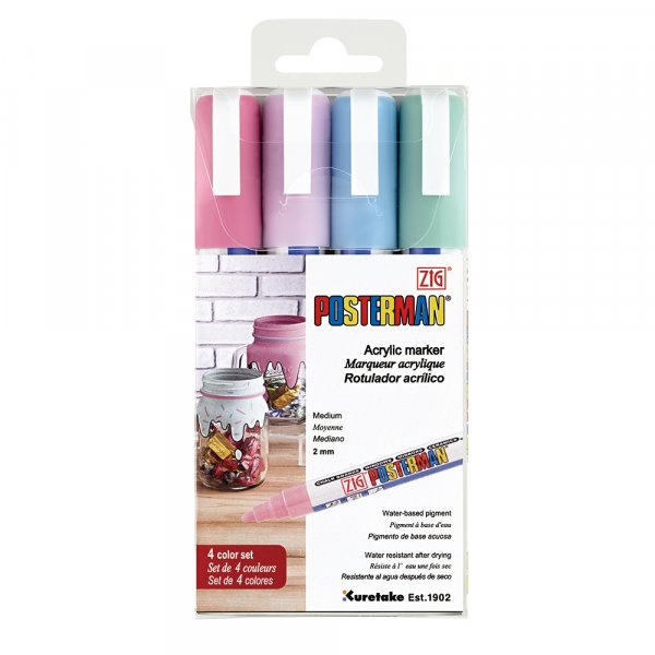 Markerpen ZIG Posterman PMA-30 2mm 4 stk pastel
