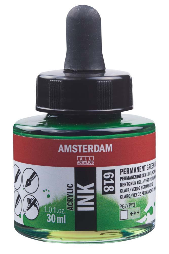 Akryltusch Amsterdam 30 ml - Permanent Green Light - Tusch & Blæk, Kunstnerfarver