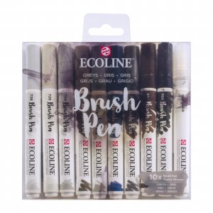 Penselpen Ecoline Brush Pen 10-pak - Greys