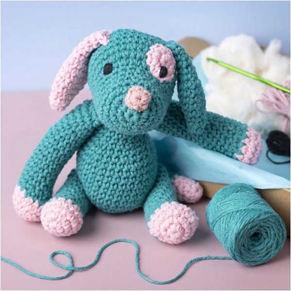DIY-s�t amigurumi hvalp pastelrosa og m�rk turkis - 1 pakke.