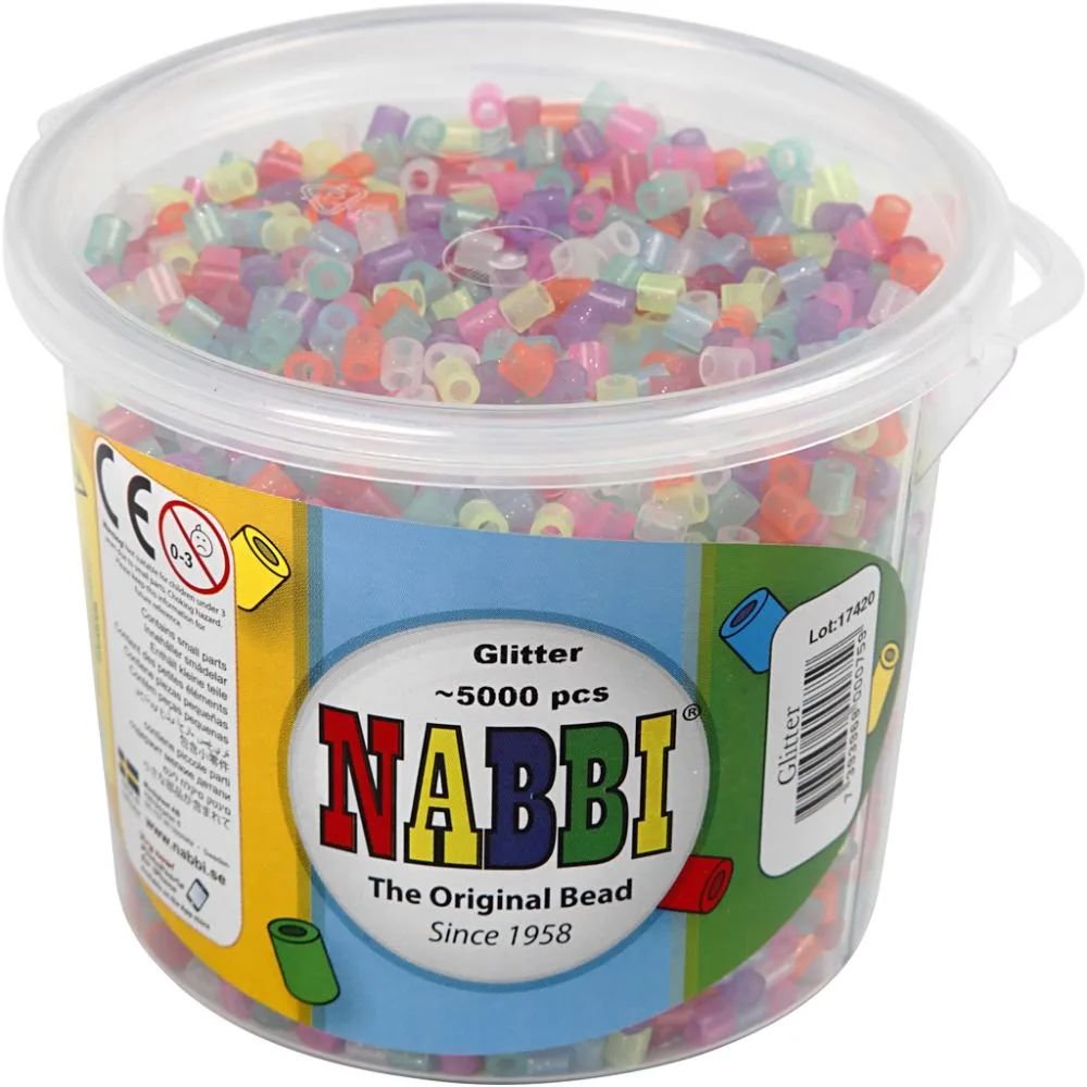 NABBI Tube perler - Glitterfarver - 5000 stk - Rørperler, Perler & perleplader, Håndværk