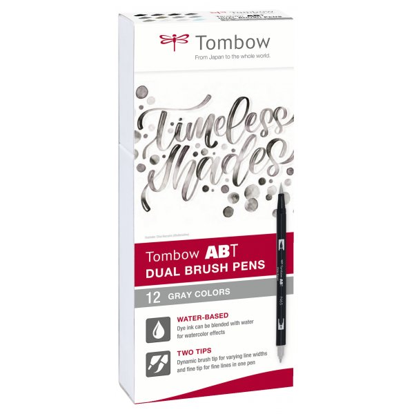 Tombow ABT Dual Brush Pen gråtoner 12-pak Tombow ABT Dual Brush Pen gråtoner 12-pak