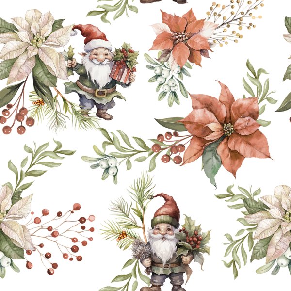 M�nstrad trik� Tomtar och julstj�rnor - Vit