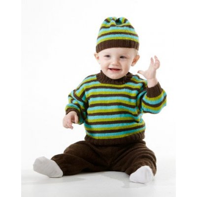 Strikkemnster - Stripete genser, bukse og lue