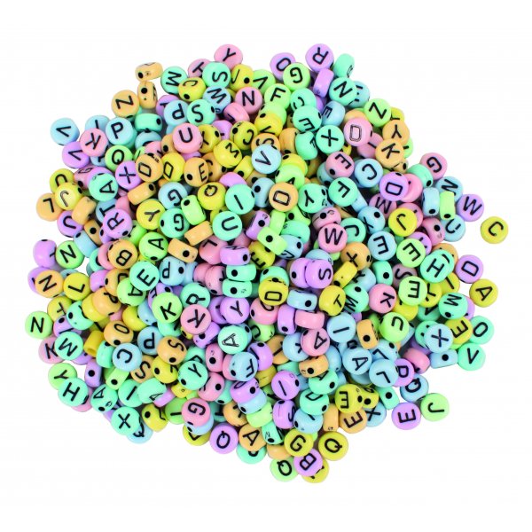 Bokstavspärlor pastell 6,5 x - 6,5 mm - 750 st Bokstavspärlor pastell 6,5 x - 6,5 mm - 750 st