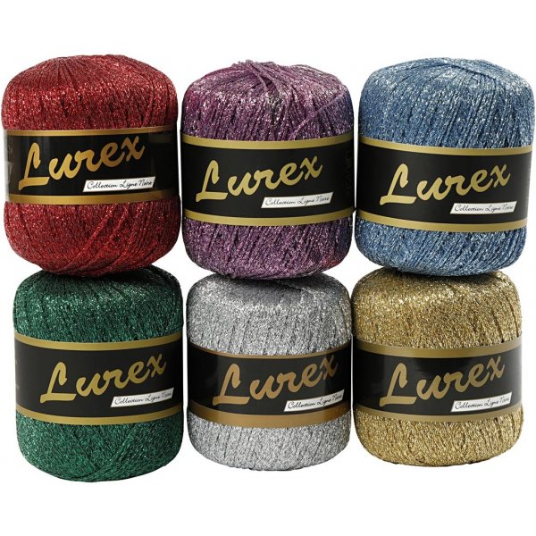 Lurex Garn - mixade färger - 6 x 25 g Lurex Garn - mixade färger - 6 x 25 g