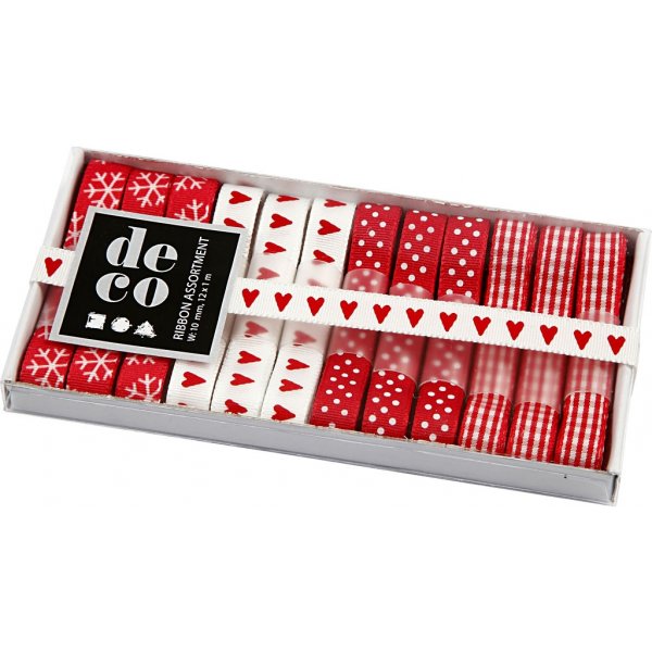 Dekorationsband - r�d/vit harmoni - 12 x 1 m